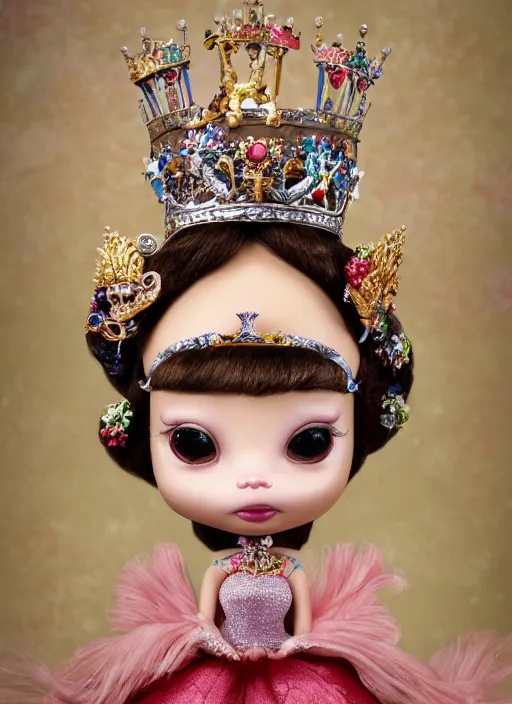 Image similar to closeup profile portrait of tin toy fairytale princess wearing a crown, bikini, depth of field, zeiss lens, detailed, symmetrical, centered, fashion photoshoot, by nicoletta ceccoli, mark ryden, lostfish, breathtaking, 8 k resolution, extremely detailed, beautiful, establishing shot, artistic, hyperrealistic, octane render