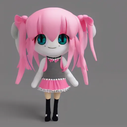 Image similar to cute fumo plush of a girl who is just about fed up with your shit, black and white and pink, vray