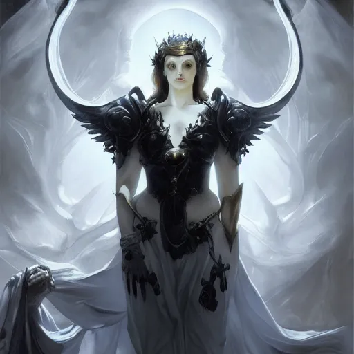 Prompt: Albedo the pure white devil from Overlord, oil on canvas, noir effect, artstation, by J. C. Leyendecker and Edmund Blair Leighton and Charlie Bowater,--width 1600