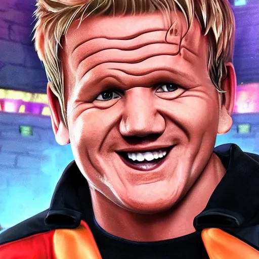 Prompt: Gordon Ramsay as a character in the game League of Legends, with a background based on the game League of Legends, detailed face