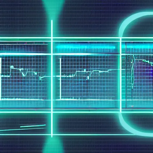 Image similar to sci-fi futuristic user interface design, irregular interface window shapes, 3 interface windows with one in each corner, the windows contain graphs and numeric readouts, there is an organic technical readout shape in the center that is similar to a waveform pattern. the interface is colored light blue on a dark blue background