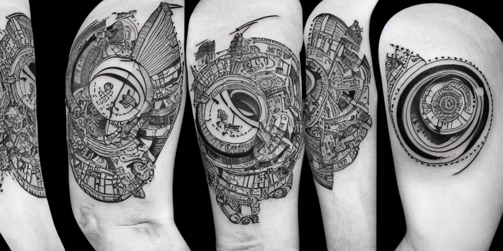 Image similar to black and white tattoo design from outer space, 8 k, highly detailed