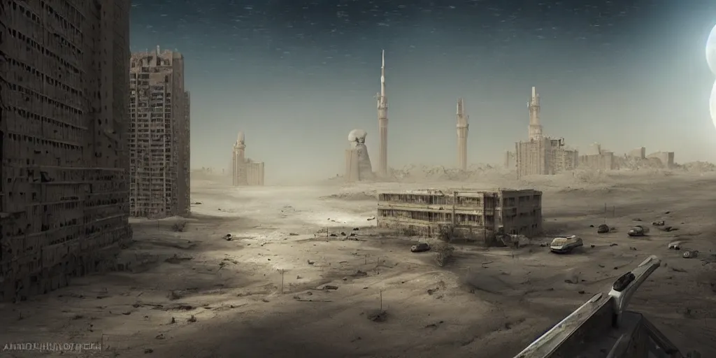 Image similar to nuclear winter, cairo egypt, near future, fantasy, sci - fi, hyper realistic, serene, morning.