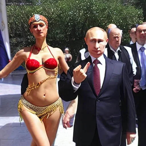 Image similar to russian president putin as a belly dancer