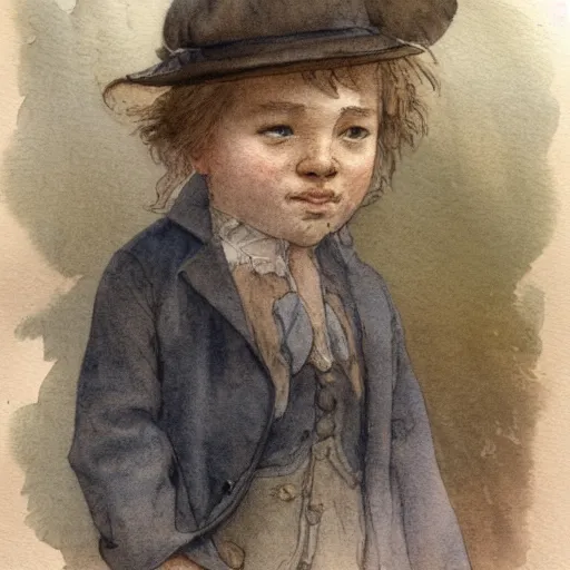 Image similar to portrait of a child standing and facing front looking strait ahead with a clear detailed face a muted color watercolor sketch of story book character ifrom the book Baltimore & Redingote by Jean-Baptiste Monge of an old man in the style of by Jean-Baptiste Monge that looks like its by Jean-Baptiste Monge and refencing Jean-Baptiste Monge