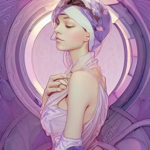 Image similar to smooth organic pattern, lavender, light purple, white, orange, artstation, concept art, smooth, sharp focus, illustration, art by artgerm and greg rutkowski and alphonse mucha and maya takamura and Hitomi Isono