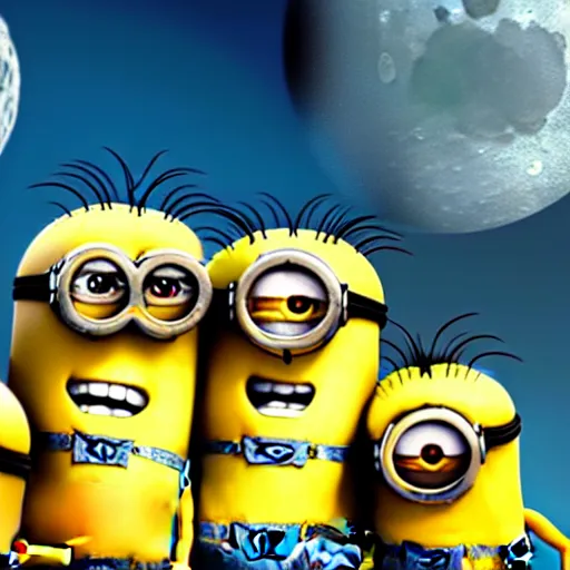 Image similar to macro photo of minions on the moon, cartoon image from movie