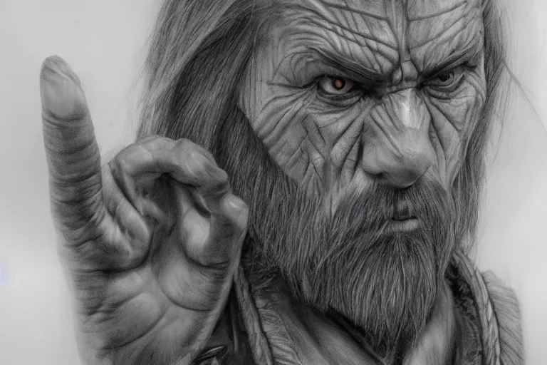 Image similar to a hyperrealistic pencil drawing of a D&D character by Pen Tecula