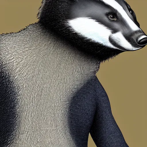 Image similar to Handsome male badger anthro furry wearing a turtleneck, digital art