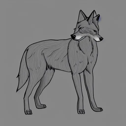 Image similar to digital art of a full-body outline of a wolf, simple, no color, high quality, HD, 8K,