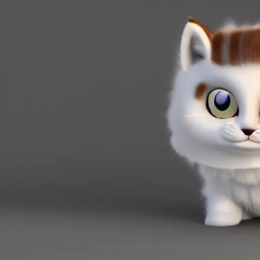 Image similar to fluffy anthropomorphic kitten character concept 3 d render with detailed fur 4 k