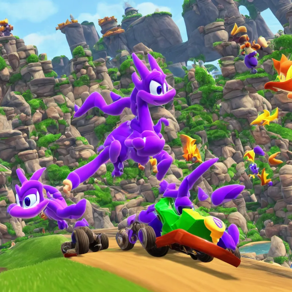 Image similar to race as spyro the dragon in mario kart 8 deluxe