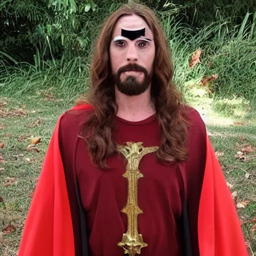 Image similar to jesus christ cosplaying as satan at halloween