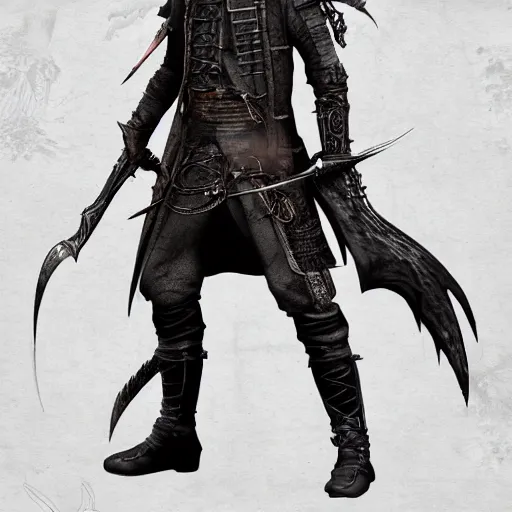 Image similar to Full body profile of Male Victorian Gothic Ninja, hd, intricate, bloodborne, 8k, digital art