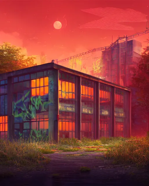 Prompt: a beautiful photorealistic illustration of urbex nature fire station building abandoned unfinished building by renzo piano, liberty city infrared cosmic at dusk neon signs at dawn otherworldly at fall azeroth meadow cgsociety vice city alien rainforest studio ghibli fantasy mercury lake retro, archdaily, wallpaper, highly detailed, trending on artstation.