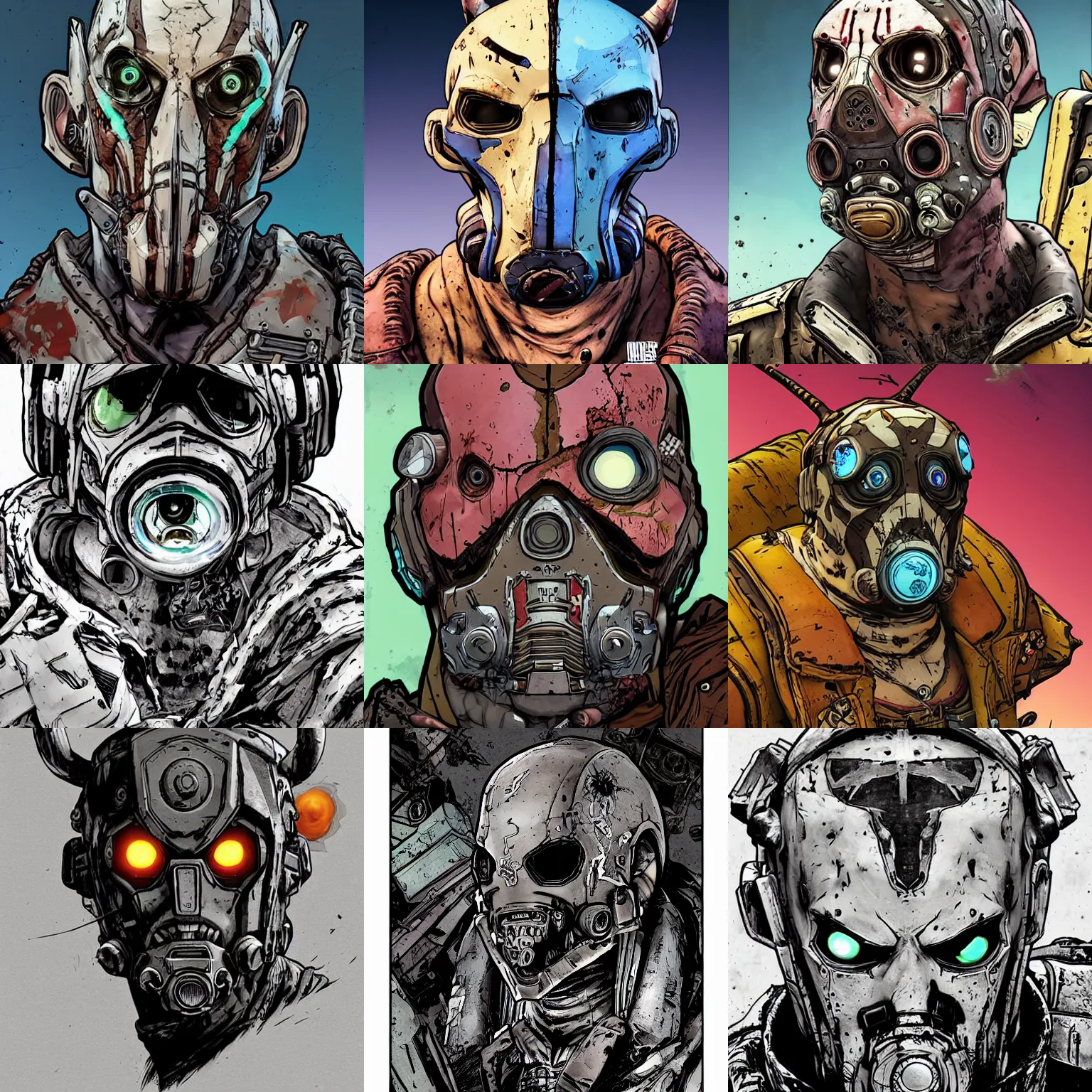Prompt: borderlands 3 !!! cell shaded! scary head portrait of bull cyborg as Borderlands 3 concept art, llustration, postapocalyptic grunge, concept art by Laurie Greasley, highly detailed, sharp focus,alien, HQ, 4K ,art by Laurie Greasley