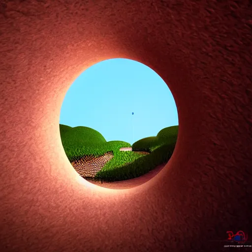 Prompt: a person looking through a circular hole directly at the camera, pixar animations. 3D