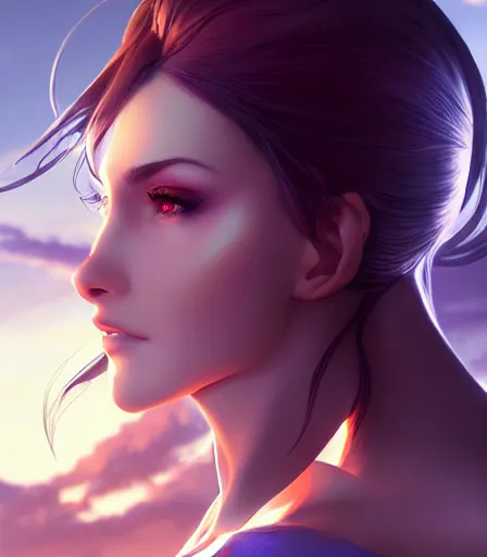 Image similar to beautiful portrait of a gorgeous personal trainer who looks like Selene from Returnal , character design by charlie bowater, ross tran, artgerm, and makoto shinkai, detailed, soft lighting, rendered in octane