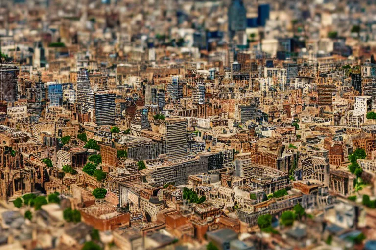 Image similar to the city of ur, with its ziggurat, tilt - shift photography, finely detailed, award - winning, 8 k,