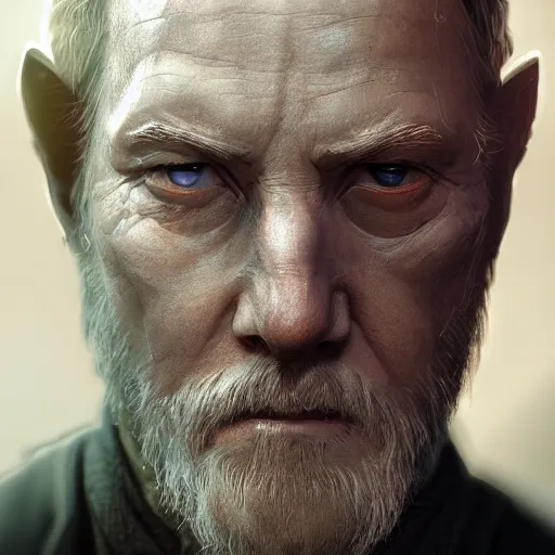 Image similar to sith lord obi wan kenobi, au naturel, hyper detailed, digital art, trending in artstation, cinematic lighting, studio quality, smooth render, unreal engine 5 rendered, octane rendered, art style by klimt and nixeu and ian sprigger and wlop and krenz cushart