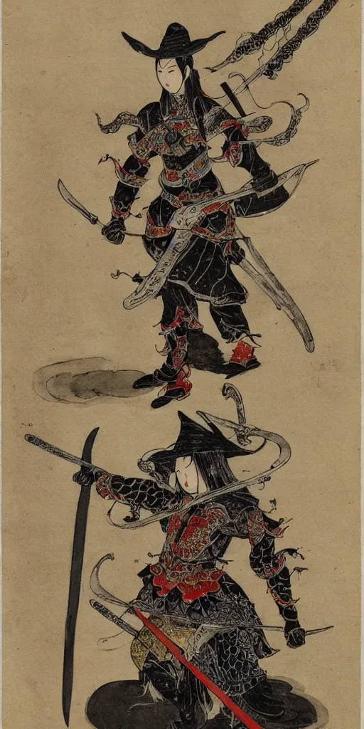 Image similar to a witch with chinese armor and sword