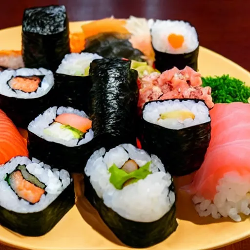 Image similar to a mountain of sushi