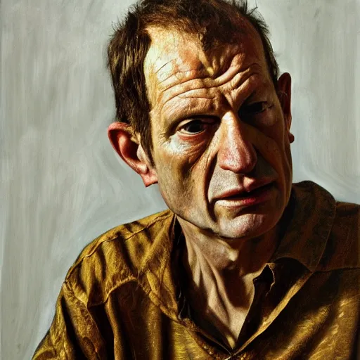 Image similar to high quality high detail painting by lucian freud, hd, portrait of a demon, photorealistic lighting