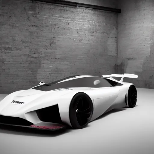 Image similar to a vision gran turismo style concept pininfatrina prototype :: studio lighting, inside a warehouse