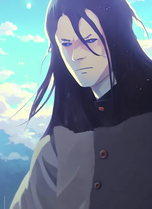 Image similar to portrait of undertaker wwe, cloudy sky background lush landscape illustration concept art anime key visual trending pixiv fanbox by wlop and greg rutkowski and makoto shinkai and studio ghibli