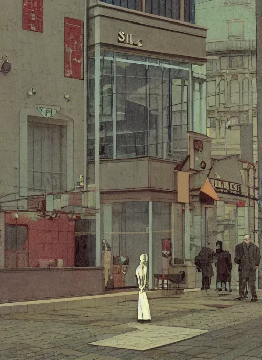 Prompt: illustration of a 2 0 8 0 desolate society scene by shaun tan, clean, emptyness, torn paper decollage, graphic novel, oil on canvas by edward hopper, ( by mattias adolfsson ), by moebius