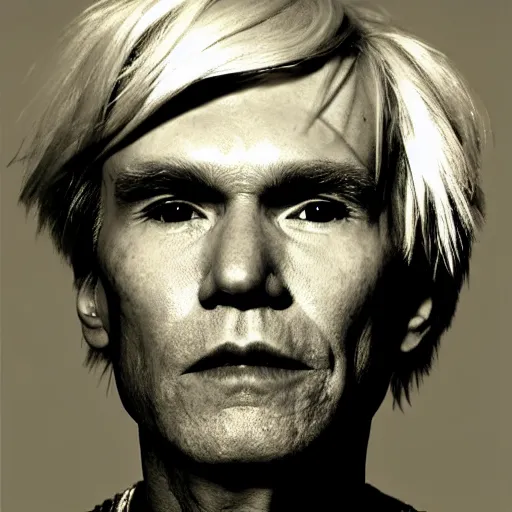 Prompt: Modern Portrait of Andy Warhol, taken in the 2010s, photo taken on a 2010s camera, grainy, real life, hyperrealistic, ultra realistic, realistic, highly detailed, epic, HD quality, 8k resolution, body and headshot, film still, front facing, front view, headshot and bodyshot, detailed face, very detailed face