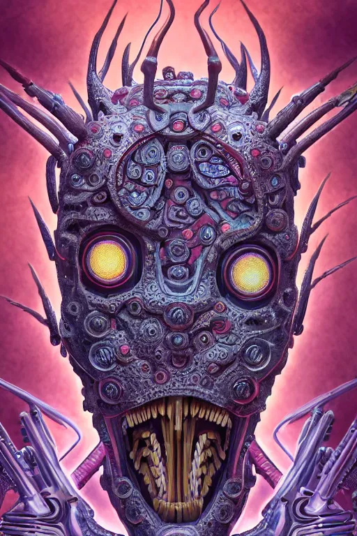 Prompt: Ultradetailed illustration of robotic demogorgon with symmetrical features and intricate botanical details, very detailed, pastel colors, digital painting, 8k, 4K, hd, portrait, volumetric lighting, studio