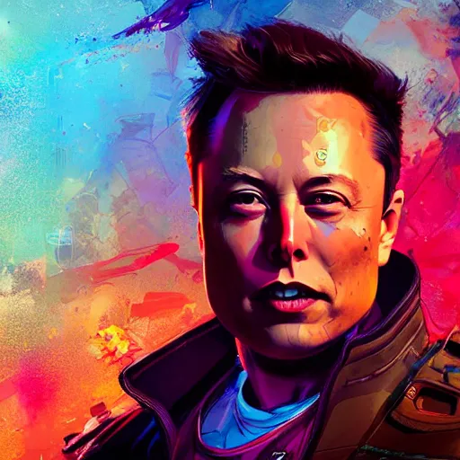 Image similar to elon musk as apex legends character, digital illustration portrait design, by android jones and greg rutkowski, retrowave color scheme, detailed, cinematic lighting, wide angle action dynamic portrait