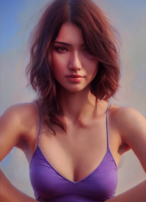 Image similar to photo of a gorgeous young woman in the style of stefan kostic, realistic, 1 / 2 body shot, sharp focus, 8 k high definition, insanely detailed, intricate, elegant, art by stanley lau and artgerm