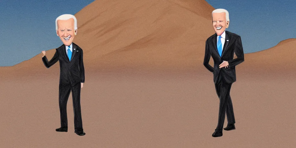 Prompt: drawing of Joe Biden , dressed in an alien costume , walking in the desert