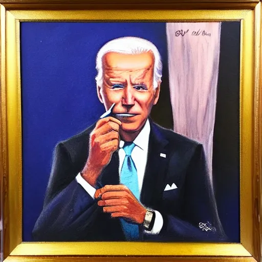 Prompt: president joe biden smoking a blunt, beautiful pastel oil painting