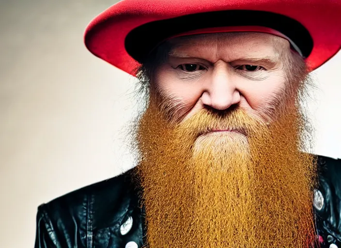 Image similar to photo still of billy gibbons of zz top!!!!!!!! at age 4 6 years old 4 6 years of age!!!!!!!! grilling hamburgers, 8 k, 8 5 mm f 1. 8, studio lighting, rim light, right side key light