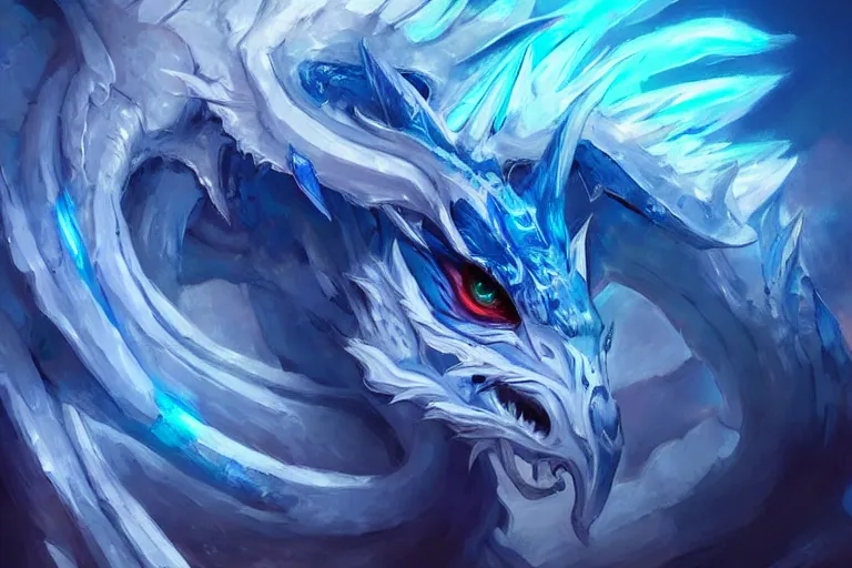 Image similar to “ a blue eye white dragon, bright art masterpiece artstation. 8 k, sharp high quality artwork in style of jose daniel cabrera pena, concept art by tooth wu, fanart ”