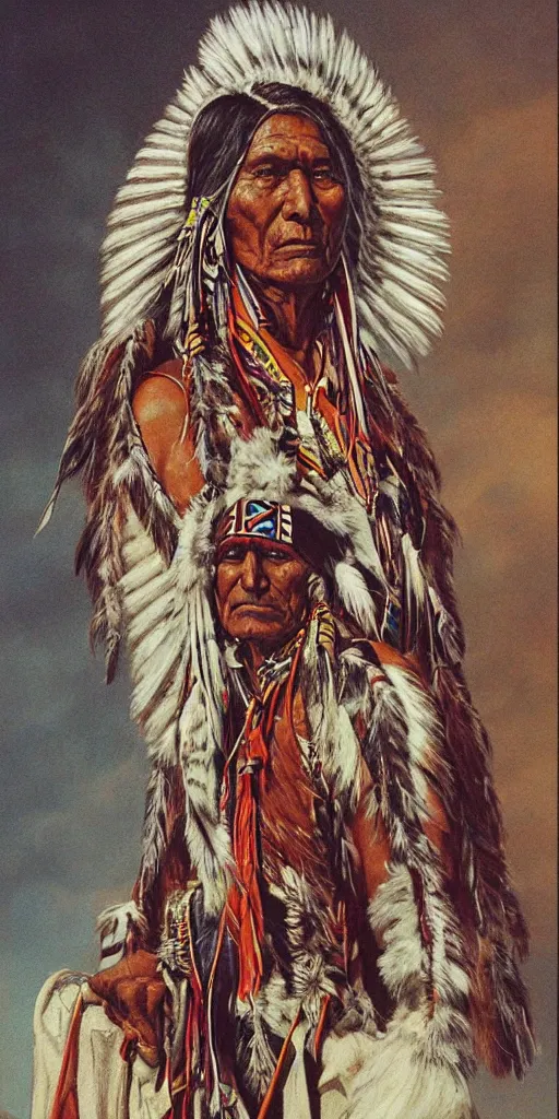 Prompt: of native american chief by p moebius