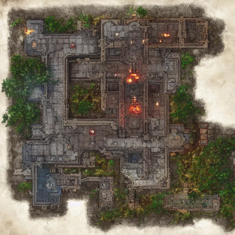 Image similar to full - color fantasy floor plan map of a dungeon, by greg rutkowski, trending on artstation