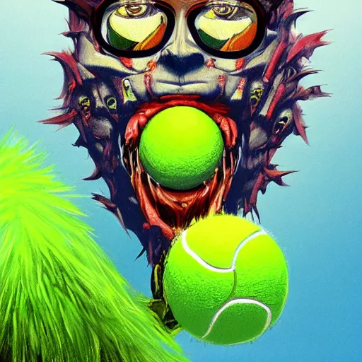 Image similar to a tennis ball monster, digital art, fantasy, magic, trending on artstation, ultra detailed, professional illustration by Basil Gogos