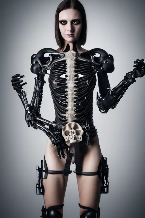 Image similar to a beautifull anatomialy perfect cyberpunk woman model, wearing organic bone armor, luxury materials, symmetrical, cinematic, elegant, professional studio light, real dlsr photography, sharp focus, 4 k, ultra hd, sense of awe, high fashion