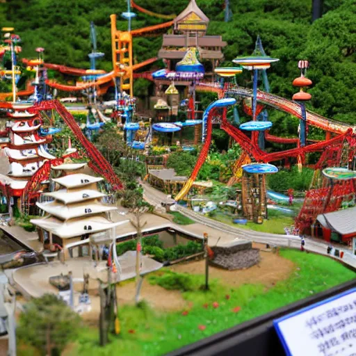 Prompt: a miniature diorama model of a Japanese theme park