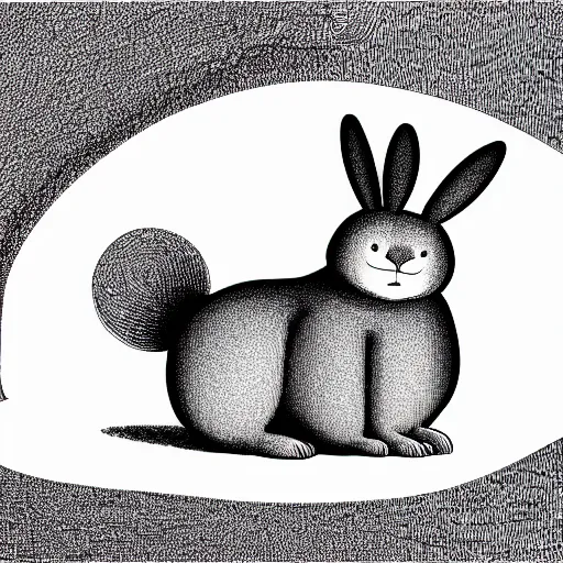 Image similar to book illustration of big chungus, book illustration, monochromatic, white background, black and white image