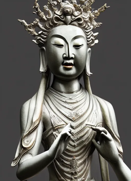 Image similar to a art deco sculpture statue of full body guanyin, intricate complexity,, statue by jane hamilton, ruan jia, character concept, radiant light,, frostbite 3 engine, cryengine, dof, trending on artstation, digital art, fantasy detailed abackground