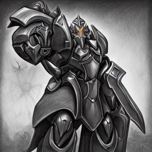 Image similar to reinhardt overwatch in the style of Diablo, highly detailed, pencil drawing, hyper realistic