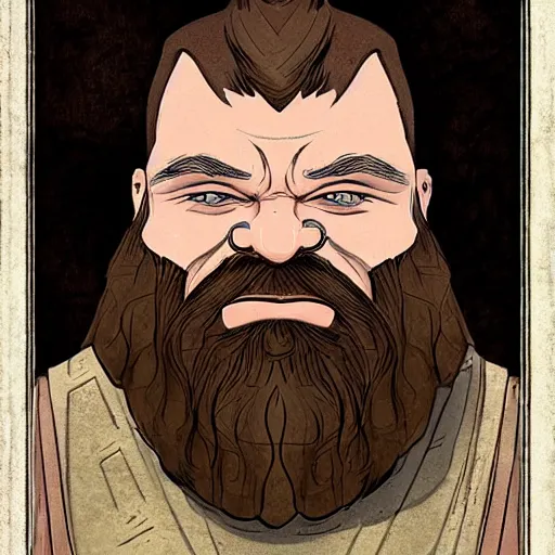 Image similar to dwarf cleric with burns on half of his face, and only half of his beard, plate mail, d&d, fantasy art