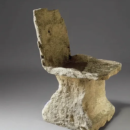 Prompt: A chair made by a drunk caveman, stone chair