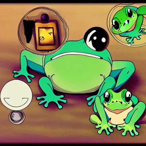 Prompt: cute frog themed bar anime key art studio ghibli,