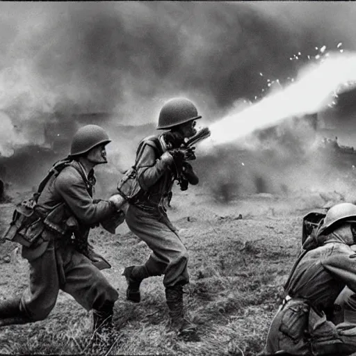 Image similar to ww 2 realistic photo battle scene, explosions